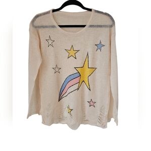 Shooting stars,pale pink, lightweight long sleeves knitted sweater. Size M-L